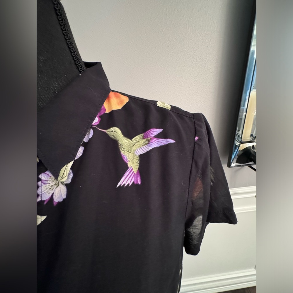 Tommy Bahama silk cotton black Hawaiian print short sleeve snap front shirt m - Picture 8 of 10